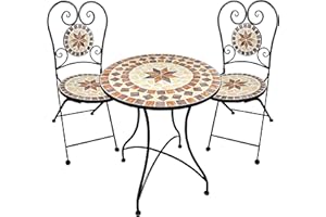 dszapaci Gartengarnitur Mosaiktisch 2 Stühle Mosaik Sitzgarnitur Bistrotisch Mit Stühlen Sitzgruppe Balkonset Balkonmöbel Balkontisch Mit Stühlen