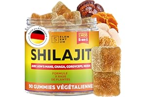 5 ELEMENTUM Shilajit Gummies Pure Himalaya – 90 Gommes Naturelles Sans Sucre – 2200mg avec Reishi, Chaga, Cordyceps & Crinière de Lion – Vegan – Shilajite Original Himalaya