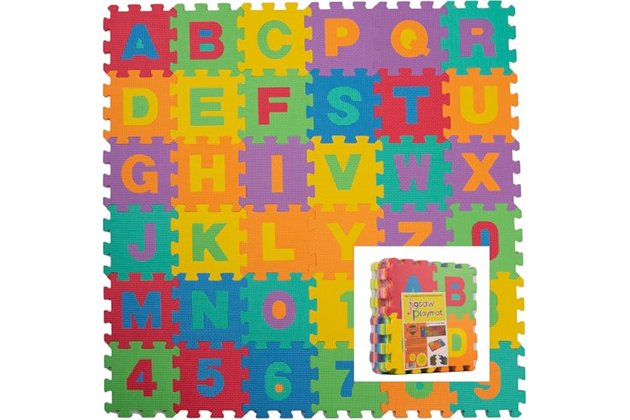 ADEPTNA 36 PCS MULTI-COLOURED SOFT EVA FOAM JIGSAW PLAY MAT LETTERS AND NUMBERS - ALPHABET FLOOR MAT FOR KIDS PLAY ROOM - EACH TILE MEASURES 17CM X 17CM X 1CM