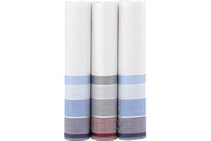 MANDITTIONS Large Cotton Handkerchiefs for Men – Soft Smooth 100% Cotton Hankies 3 Pack Gift Boxed – White, Coloured Edges, Borders, Pastel and Dark Shades – 45cm x 45 cm