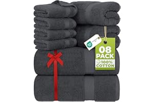 Utopia Towels - Lot de 8 Serviettes en Coton avec Crochet de Suspension – 2 Serviettes de Bain, 2 Serviettes et 4 Serviettes de Toilette – (Gris)