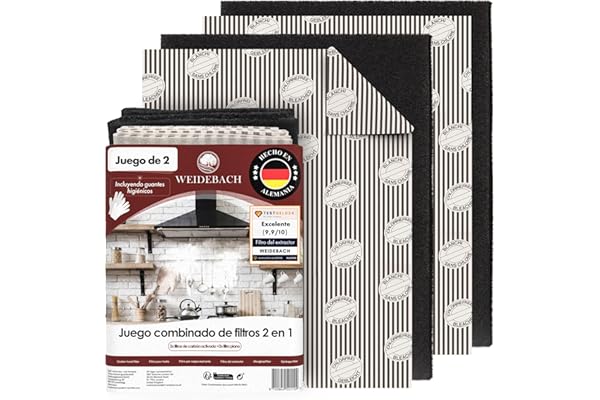 WEIDEBACH® 2x Juego de filtros 2 en 1 para campanas extractoras con CARBÓN ACTIVO y FILTRO DE GRASA, 57x47 cm [recortables] – solo 1,2 cm de grosor –, filtros para campanas extractoras, filtro
