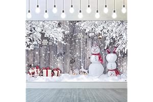BLULU Christmas Canvas Wood-Style Fabric Backdrop, Winter Photography Background With Snowman, Merry Christmas Props, 185 x 110 cm