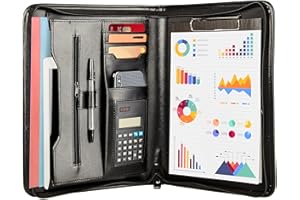 PU Leather Conference Folder by Tassia - Credit Card & Pen Organiser - Zippered Conference Folder A4 Document Case Bag, A4 Portfolio Folio Folder Case for Business