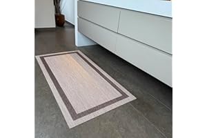 TEJIDOS EL MUNDO Alfombra vinilica de Tejido Trenzado de Alta Gama Lavable Antideslizante Alfombra Resistentes para Salon Cocina baño Pasillo - 060x120 cm., GRECA-Beige