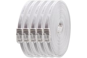 1aTTack.de 2m - White - Pack of 5 - Cat.6 Flat Network Cable Cat6 Flat Cable Ultra Flat Cat.6 Patch Cable 1000 Mbit/s Gigabit LAN (RJ45) Flat Slim Micro