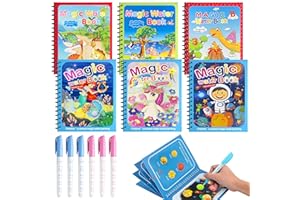 SMOOCE 6 Pezzi Libro di Pittura ad Acqua per Bambini con 6 Penna Acqua,6 Temi Riutilizzabile Magic Water Book,Libri ad Acqua da Colorare Bambini,Libro da Disegno ad Acqua per Bambini da 3 Anni