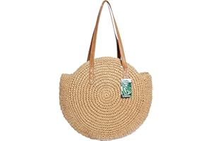 YXQSED borsa paglia,borsa intrecciata,Borsa a Spalla Vintage Borsa da Spiaggia Paglia Estiva Borsa da Viaggio Rotonda Casual Borsetta da Donna con Cerniera L