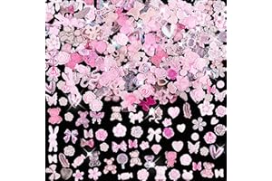 TELOOCO Zawieszka do paznokci z kokardą Aurora, 200 szt., 3D, wiele kształtów, różowych, mieszanych stylów, motyl, kokarda, kwiat, lizak, serce, do zdobienia paznokci, dekoracja, rękodzieło, akcesoria