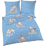 Ido Biber-Bettbezug-Set Qualitäts-Bettwäsche aus 100% Baumwolle, Bettwäsche-Set 135x200 cm, Kissenbezug-80x80 cm | Einhorn bl