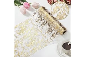 LCVTOS Runner da Tavolo in Rete con Lamina D'oro, Metallizzato Scintillante, Riutilizzabile, Ideale per Decorare la Tavola per Cene, Matrimoni, Compleanni O Natale (Oro, 28cm x 5m)