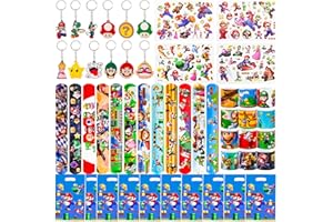HEARTSKING Gadget Compleanno, 38 Pcs Regalo 12 Super Braccialetti 12 Portachiavi 10 Sacchetti Regalo 4 Tatuaggi Regalini Fine Festa Giochi Forniture per Feste a Tema Bomboniere per Bambini Ragazzi Ragazze