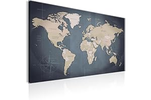 CUADROS B&D XXL murando - Tableau en Liège Monde 60x40 cm - Tableau d'Affichage Mappemonde Cadre en Bois Grande Décoration Murale pour Bureau Maison - Carte de voyage style vintage k-A-0056-p-d