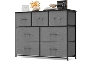 Xbro Cajonera, 7 Cajones de Tela con Tiradores, Cajonera Dormitorio con Tapa de Madera, Cajonera Dormitorio Pasillo, Cajonera Pasillo Mueble para Cocina Oficina Pasillo Dormitorio (Gris Oscuro)
