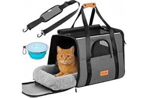 CADOCA® Sac de Transport pour Chat Chien Max. 20kg Gris Pliable avec bandoulière Caisse de Transport Chat Respirant avec gamelle