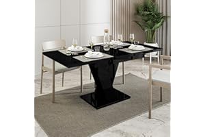 PHD FURNITURE Extendable Dining Table MASIV | Modern 6 Seater, 120–160 cm | Elegant V Shaped Legs | Space-Saving, Easy to Clean | Ideal for Kitchen or Dining Room (Black Gloss)