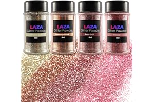 Laza Ultra Fine Glitter 4 Colors 80ml Arts and Craft Glitter Mixed Ultra Fine Powder Sequins for Resin Nail Art Epoxy Tumbler Slime Decoration Weddings Card Flowers Scrapbooking - Pink Gold