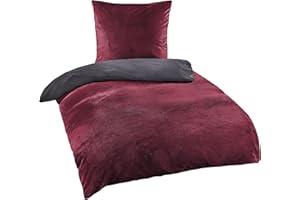 BaSaTex Zimowa pluszowa pościel zestaw Nicky-Teddy Cashmere-Touch Coral Fleece | 135x200 155x220 200x200 200x220 + 80x80 poszewka na poduszkę | rozmiar: 135x200 | kolor: antracyt bordowy