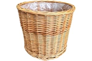 Arthur Cameron - Round Wicker Planter with Plastic Lining, Perfect for Indoor Plants & Flowers - Can also be used as a Waste Paper Bin/Bathroom Bin/Bedroom Bin (Small, Natural)