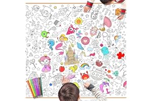 DPKOW Enfants Filles Poster à Colorier avec Feutres, 118 * 84cm Géant Papier Poster à Coloriage pour Enfants Filles Anniversaire Cadeaux Artisanat, Sirène Licorne Princesse Animal Marin Pirate Bonbons