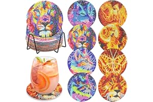 DAERLE 8 pcs sous-Verres de Peinture Diamant avec Support, sous-Verres d'art de Diamant, sous-Verres Ronds Animal, Ensemble de Peinture de Diamant, Ensemble de sous-Verres pour Verres, Verres à vin