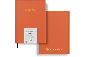 Pinnora A5 Orange Academic Diary 2025-2026 Week to View, Hard Cover, August - July Dated Academic Planner, Ideal Student & Teacher Planner 2025-26, University, Revision, Study, To-Do Lists
