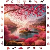 WePuzzleUp Ahşap Puzzle Yetişkin - Kiraz &Ccedil;i&ccedil;eği R&uuml;yası - 353 Par&ccedil;a, 29 x 29 cm - Yapıştırıcı Folyo Dahil - Benzersiz Şekilli 