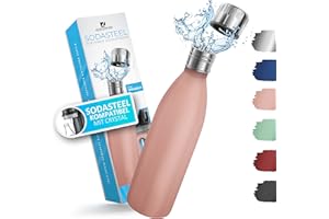 LICHTENWERK® Premium Stainless Steel Bottle 0.6 L [Easy to Take] Compatible with SodaStream Crystal,Suitable for Carbonated Drinking,Stainless Steel Drinking Bottle,Pink Powder Coating