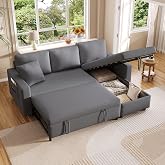 Azkoeesy 3 Seater Folding Sofa Bed with Sleep Function and Storage Space, L-Shaped, Chaise Longue Living Room Sofa, Left and