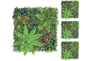 LUWENER 4PCS Artificial Grass Wall 1m x 1m Mixed Fern Grass Wall Panels Greenery Plants Backdrop wall Boxwood Hedge Panels for Fence Privacy Screen (4pcs,50x50cm)