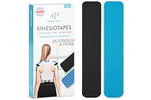 ‎HEALTH PRESS Health Press Kinesiotapes - 50 Kinesiologie Tape Streifen Precut Blau + Schwarz (25cm x 5cm) Kinesiotape - Profi Physio Tape und Sporttape - Hautfreundliche Tapes DERMATEST: SEHR GUT