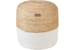 BELIANI Nowoczesny okrągły puf z dzianiny i juty bawełnianej boho otoman beżowo-biały 48 x 46 cm Dalama