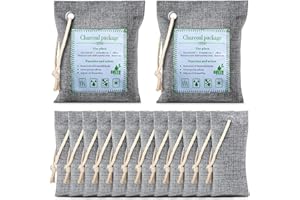 WELLMALL-HULA Bamboo Charcoal Air Purifying Bags,Activated Charcoal Home Odor Absorber Deodorizer and Moisture Eliminator for Closet,Natural Air Purifying Bag for the Refrigerator and Freezer (50g*12+200g*2)