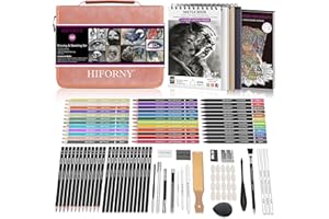 HIFORNY Juego de 100 piezas de dibujo y bocetos, suministros de arte profesionales con grafito, carbón, colores, acuarela, lápices metálicos, herramientas de mezcla, cuaderno de bocetos y libro para