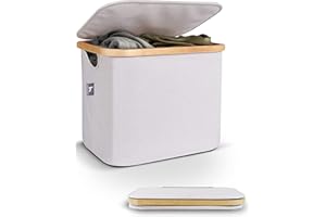 HENNEZ Panier a Linge Boite Rangement en Tissu avec Couvercle 40L Utile Etagère Paniers Kallax - Corbeille a Linge Enfant Paniers Dressing Panier Cadre Bambou Boîte Casier Cube de Rangement Jouets Pliable