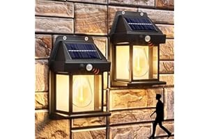 Joomer Lampada Solare da Esterno, 2 Pezzi Lampada da Parete al Tungsteno Vintage con Sensore di Movimento, 3 Modalità Luci Solari da Parete Esterno Impermeabile per Patio Giardino Muro Recinzione