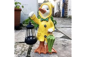 FHFY GARDEN Resin 30 cm Dally Duck with Solar Powered Lantern and Umbrella Garden Ornament