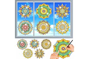 MEIEST 6 PCS Diamond Painting Kits for Suncatchers Mandala Art Stained Glass Window Clings, Mosaic Painting by Numbers,Window Film Static Clings 3D Decals,Art Craft Supplies (2)