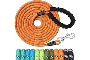 X XBEN Training Leads for Dogs, 30M/98FT Strong Rope Long line Dog Lead Leash with Soft Padded Handle and Heavy Duty Hook, Reflective Recall Training Leads for Large Medium Small Dog, Orange
