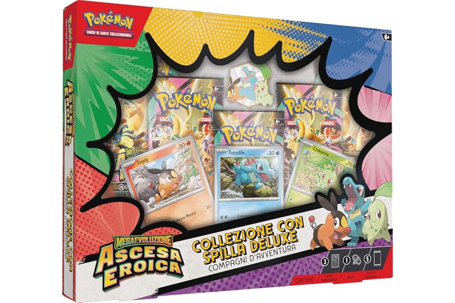 Pokémon: Megaevolution Adventure Companions - Heroic Rise of the Pokémon TCG Deluxe Badge Collection (3 Holographic Promo Cards, 1 Deluxe Pin and 5 Expansion Envelopes)