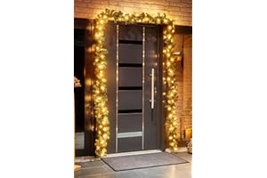 ‎BONETTI Tannengirlande 5 Meter mit 80 LED beleuchtet, erweiterbar, strombetrieben, optionaler Timer, inkl. 10 Meter Zuleitung, für Innen & Außen geeignet, künstliche Deko-Girlande mit Beleuchtung (warm-weiß)