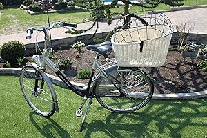 MARCUS WEIDENHANDEL Marcus Hundefahrradkorb für Gepäckträger aus Weide mit Metallgitter und Kissen XXL Gepäckträgerkorb Weidenkorb Hundekorb Tierkorb Katzenkorb (XXL mit Kissen)