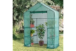 Lendo Online Serra con copertura impermeabile in PE verde acciaio – Serra con supporti per piante in acciaio – Serra – Giardino d'inverno – Giardinaggio (143x73x195cm)