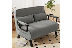 Hawthyhome Folding Sofa Bed, Double sofa bed, 4-in-1 recliner, sofa bed with function, space-saving guest, recliner with adjustable backrest, 300 kg load capacity Metal frame & linen Dark Gray