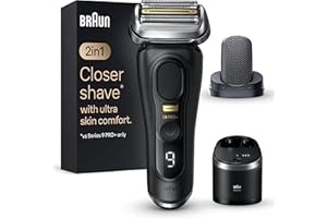 Braun Series 9 PRO+ 9590cc, Rasoir Électrique Pour Homme, Système 2-En-1 Avec Tête De Massage ProComfort Pour Pré-Rasage, Station SmartCare, Étanche, 60 Min D'autonomie, Fabriqué En Allemagne, Noir