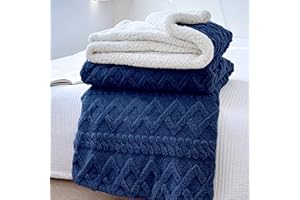 HOMEYA Manta Borreguillo Doble Cara Franela/Sherpa 130x160 cm - Manta Sofa/Cama, 100% Poliester, Caliente Invierno Suave, Marino