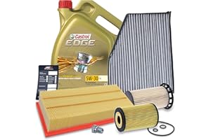 BESTPRICE Inspektionspaket Filterset mit 1x Ölfilter, 1x Innenraumfilter (Aktivkohle), 1x Luftfilter, 1x Ölablassschraube, 1x Kraftstofffilter, 1x Motoröl 5W-30 LL 5 l, 1x Ölwechselanhänger,