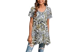 Enmain Damska tunika na co dzień topy z długim rękawem damska długa tunika bluzka koszule okrągły dekolt plus size tuniki sukienka pływająca koszulka dla kobiet, S-3XL