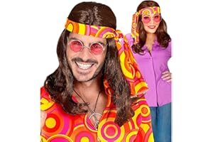 Widmann - Peluca de Discoteca de los años 70 con Diadema, Peluca de Pelo sintético, energía de Flores, Reggae, Fiesta temática, Carnaval