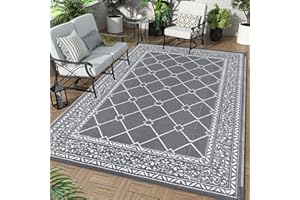 Enyhom Outdoor Rugs for Garden Waterproof, 180 x 270 cm Reversible Plastic Foldable Patio Mat, Portable Easy Cleaning Carpet Rug, Picnic Area Straw Rug for Camping Beach Deck or Living Room